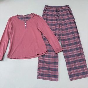 GARNET HILL pink/purple plaid flannel long sleeve winter PJ pajama set, M.